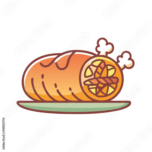 Cartoon Thanksgiving Turkey Roast on a Green Plate