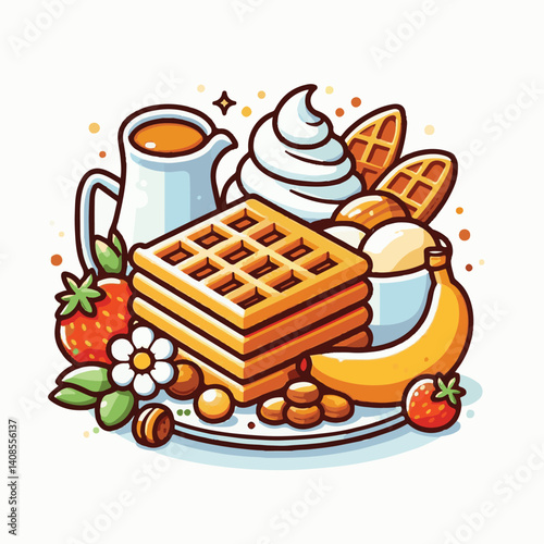 food, waffle, dessert, breakfast, background, pastry, sweet, snack, delicious, illustration, homemade, lunch, tasty, crispy, bakery, fresh, white, baked, meal, belgian, wafer, cream, cake, golden, str