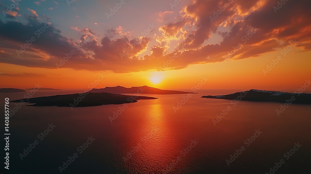 Obraz premium Breathtaking Sunset Over Islands with Vibrant Colors Reflecting Water
