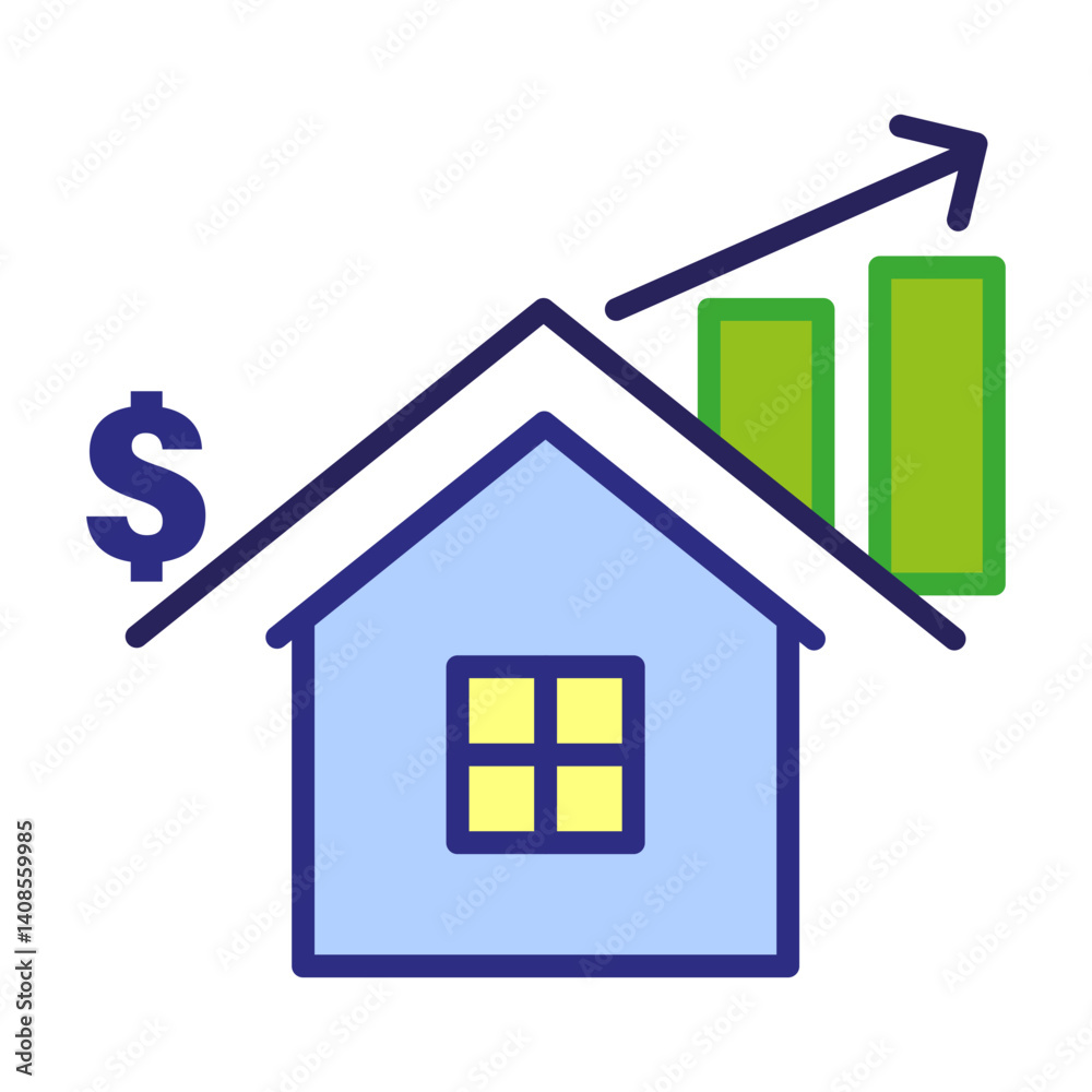 House price icon. Real estate value. Financial rise symbol. Vector property graph. House price icon. Real estate value. Financial rise symbol. Vector property graph.