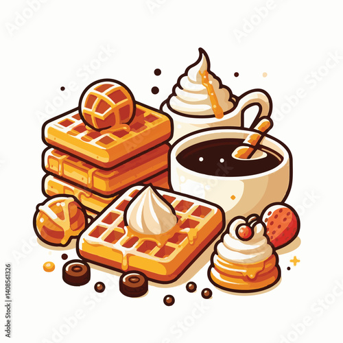 food, waffle, dessert, breakfast, background, pastry, sweet, snack, delicious, illustration, homemade, lunch, tasty, crispy, bakery, fresh, white, baked, meal, belgian, wafer, cream, cake, golden, str