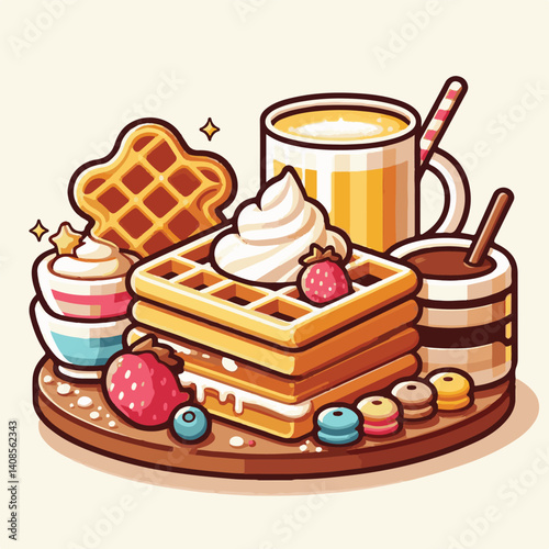 food, waffle, dessert, breakfast, background, pastry, sweet, snack, delicious, illustration, homemade, lunch, tasty, crispy, bakery, fresh, white, baked, meal, belgian, wafer, cream, cake, golden, str