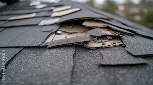 Hispanic roofer repairing a roof after hail damage. Featuring roofing and storm repair