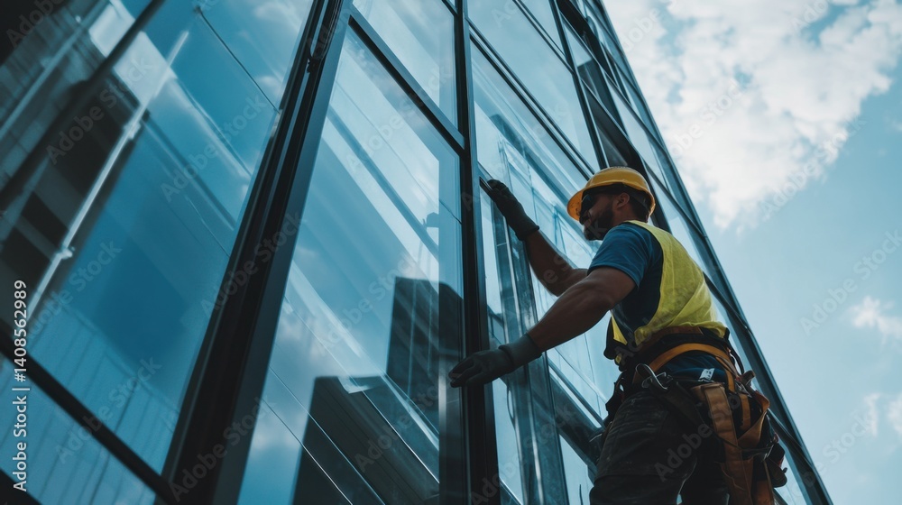 custom made wallpaper toronto digitalA construction worker installing glass windows on a building. Featuring skill and precision