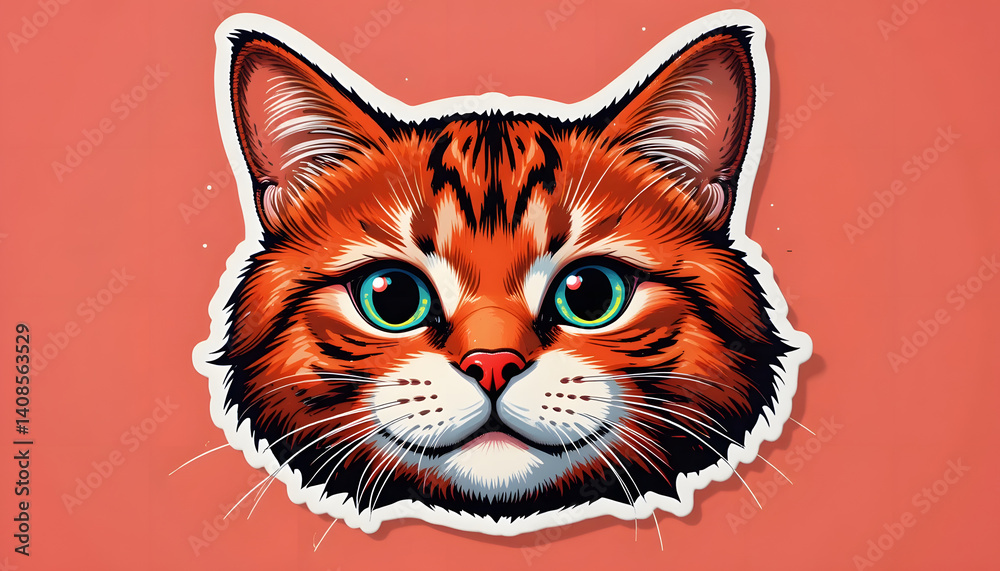 Obraz premium Orange Cat Head Illustration Sticker Stylish Animal Artwork