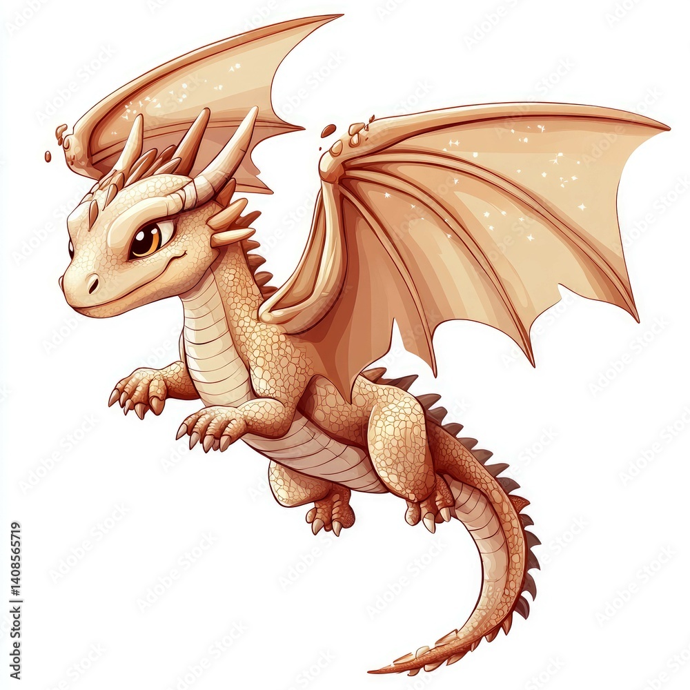 Naklejka premium Adorable Baby Dragon: A Whimsical Fantasy Creature in Flight