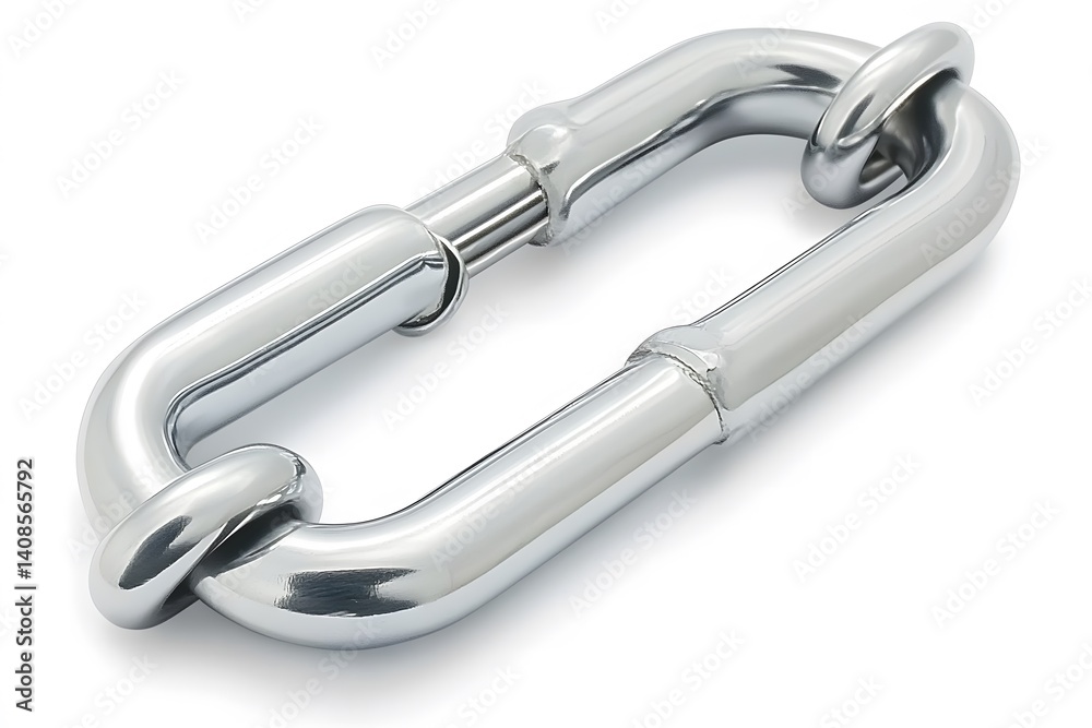 Obraz premium Chrome Metal Chain Link Oval Connector, Polished Steel, Closeup Macro
