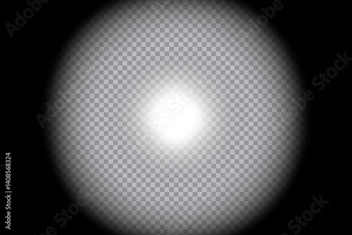 Light effect overlay. Transparent glow circle. Center spotlight icon. Vector illumination shape.