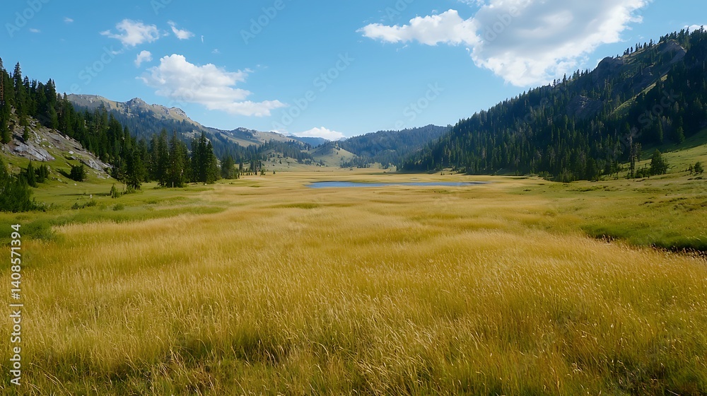 Obraz premium Serene Meadow Landscape with Gentle Hills and Clear Blue Sky