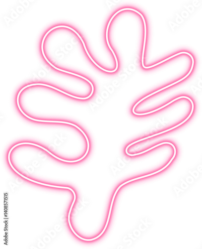 Outline of an organic leaf with a bubbly neon effect, featuring smooth curves and dynamic contours.