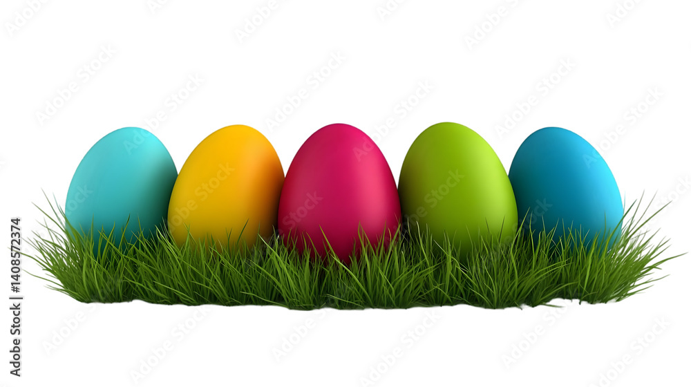 Colorful Easter Eggs Nestled In Green Grass Against Transparent Background Illustration Colorful Easter Eggs Nestled In Green Grass Against Transparent Background Illustration