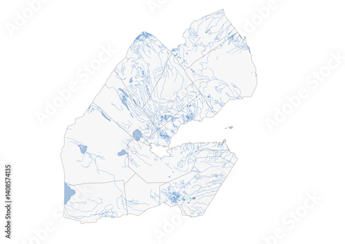 vector map of waterway in djibouti with black and white theme colors 