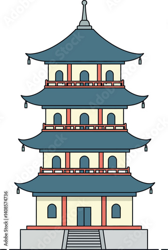 Traditional Asian pagoda building design in a flat style vector art