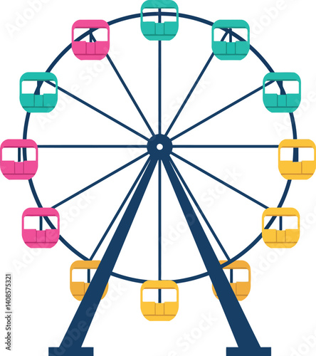 Colorful Ferris wheel in a minimal style showcasing vibrant cabins and a joyful atmosphere vector illustration