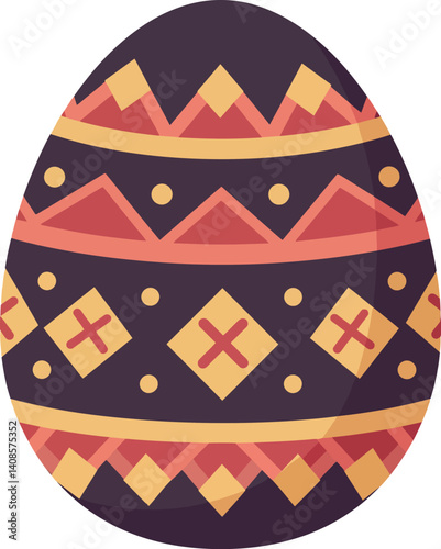 Ornate Easter egg design featuring geometric patterns in a flat style, vibrant colors, vector illustration