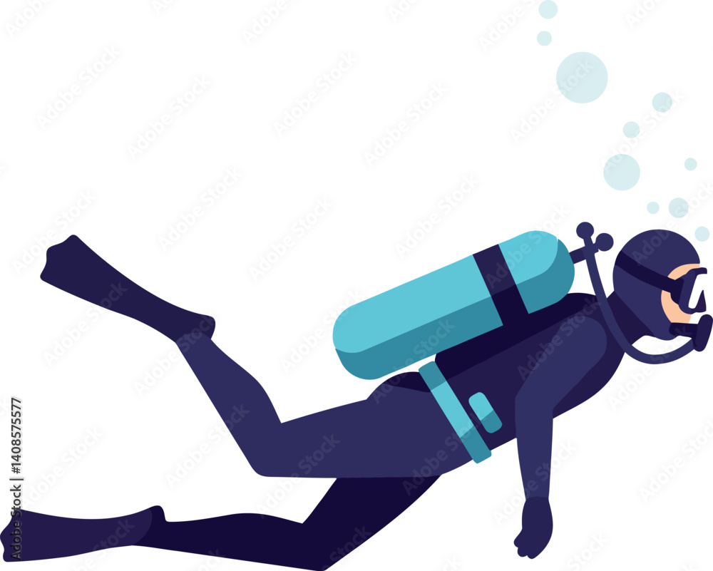 A scuba diver exploring underwater depths in a flat vector illustration