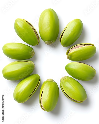 Wallpaper Mural Fresh Green Pistachios Arranged in Circular Pattern on White Background Torontodigital.ca