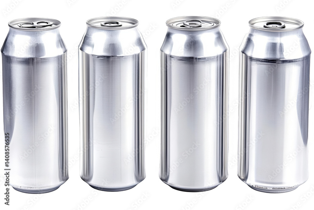 Four Metallic Cans Isolated On A Transparent Background Photo Four Metallic Cans Isolated On A Transparent Background Photo