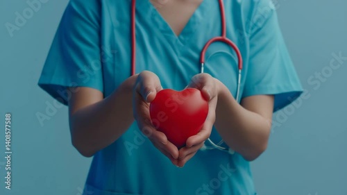 Nurse holding red heart symbol — compassion and care on International Nurses Day