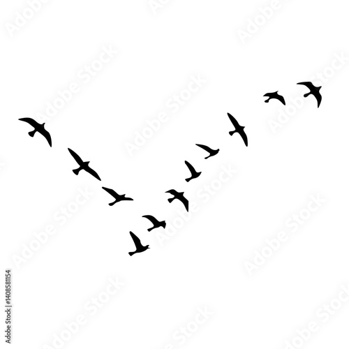Silhouette of flying birds in V formation png transparent vector