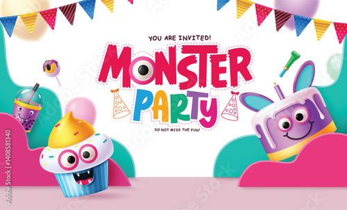 Happy birthday greeting vector design. Birthday greeting text with gift boxes, confetti and pennants decoration elements for invitation card background. Vector illustration birthday card design.  
