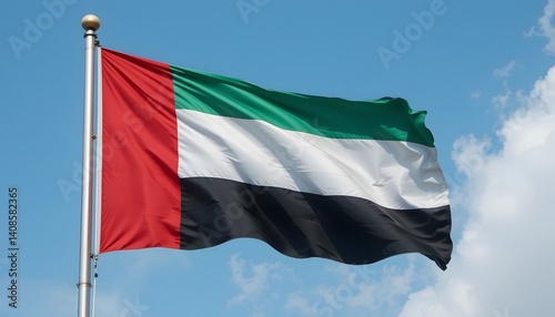 United Arab Emirates flag blowing in the wind on a flagpole