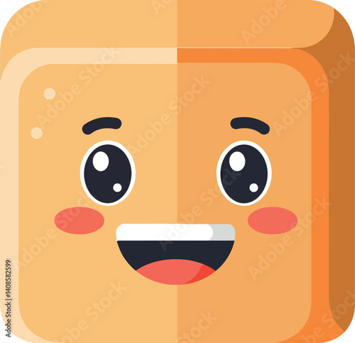 Happy cartoon-style cube-shaped cheese with expressive eyes and smiling mouth in flat vector art