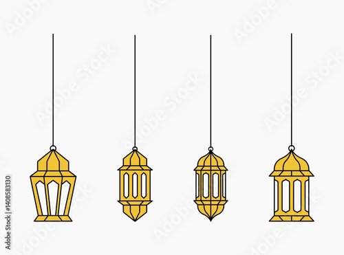 Collection of hanging Islamic Arabic lantern ornament designs. Lantern element for Ramadan kareem greeting template and other Islamic events