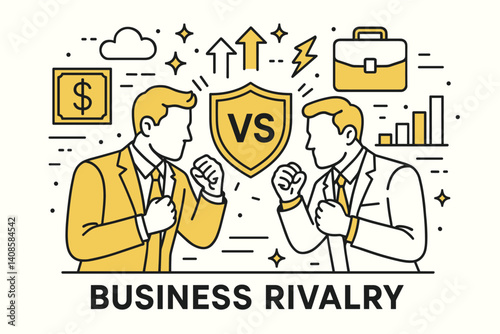 Business rivalry. Modern flat line art illustration. Trendy outline vector graphic elements. Creative concept. Black and yellow colors isolated on white background
