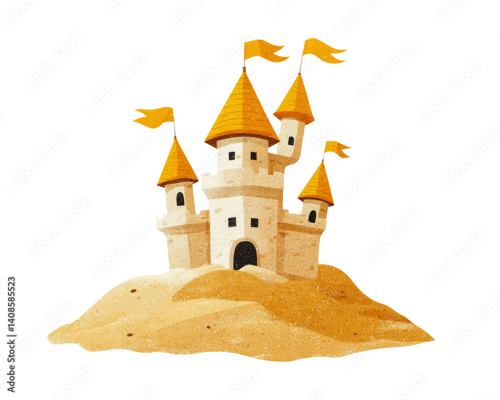 Enchanting Cartoon Illustration of a Simple Sandcastle Design
