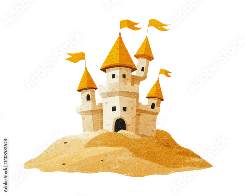 Enchanting Cartoon Illustration of a Simple Sandcastle Design