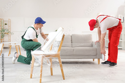 Loaders covering grey sofa ...