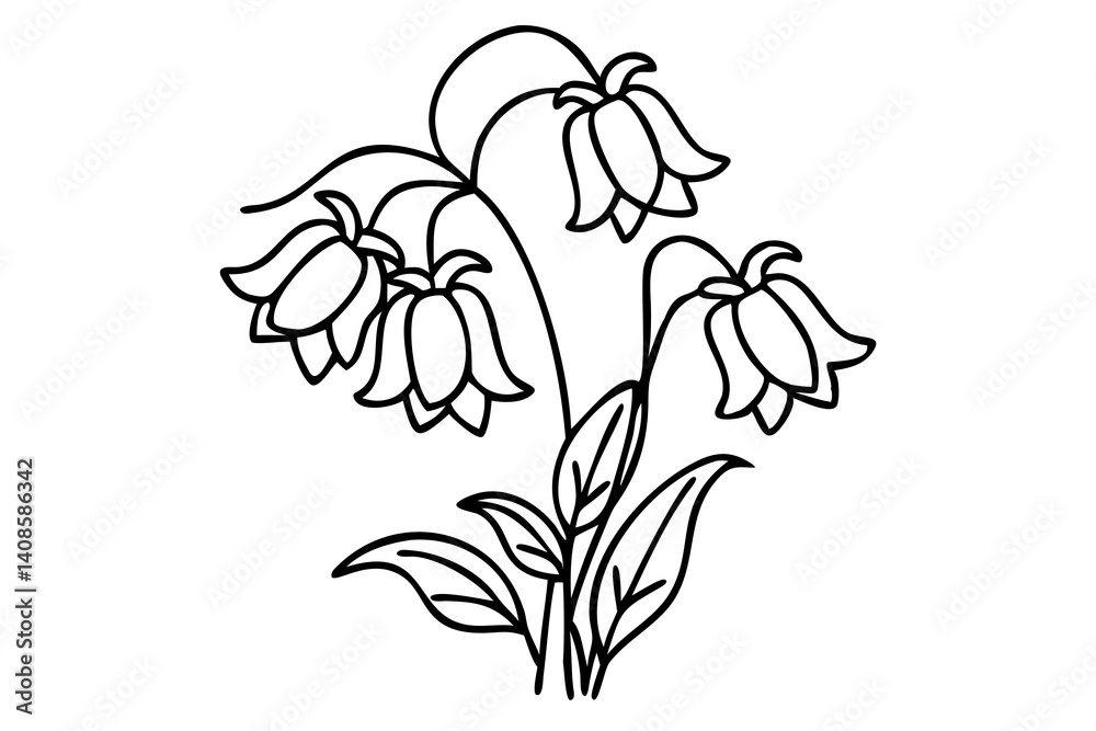 Obraz premium Bluebell Line Art, Elegant Floral Illustration, Minimalist Bluebell Drawing