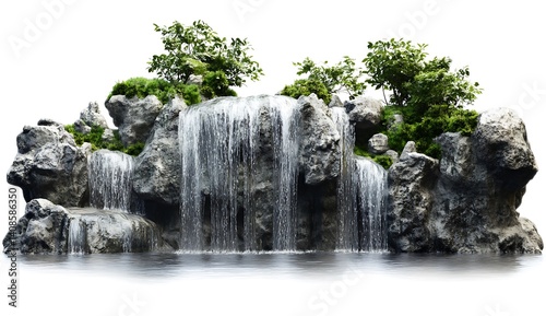 Tranquil Waterfall Oasis with Lush Greenery and Serene Landscape