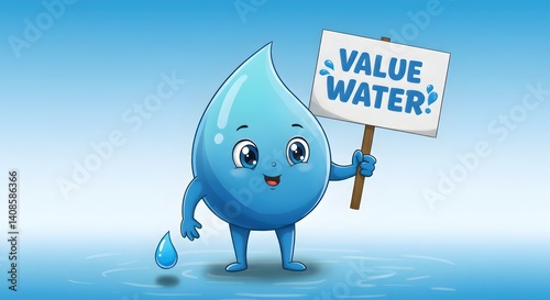 Cute water drop holds sign.