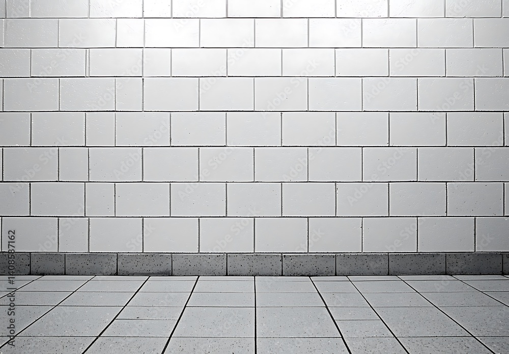 Clean White Wall with Tiles and Floor Space for Use in Designs Clean White Wall with Tiles and Floor Space for Use in Designs