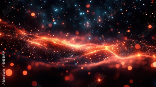 Abstract cosmic landscape with glowing particles