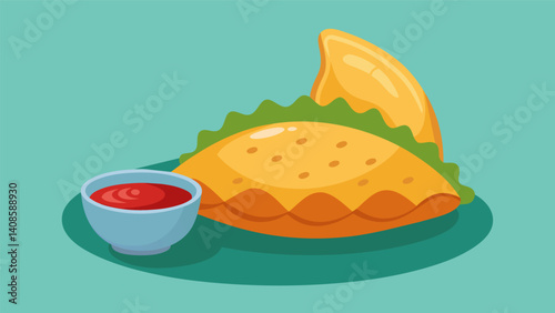 Get a taste of Colombias vibrant cuisine with the empanada a fried pastry filled with hearty meat and potatoes and served with a side of zesty aji sauce.. Vector illustration
