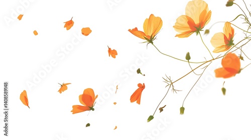 Wallpaper Mural Delicate Orange Flowers with Petals on White Background Torontodigital.ca