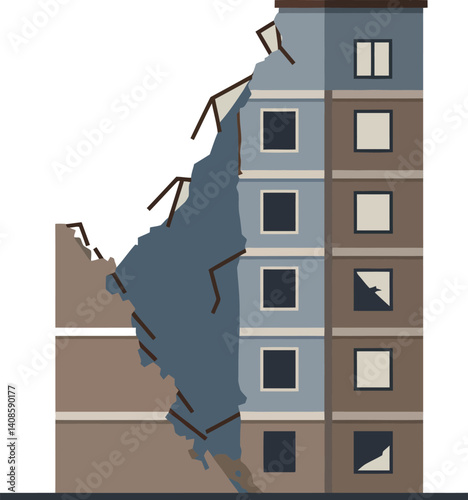 Damaged building with cracked walls in a flat design style vector illustration