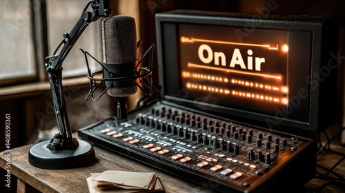Studio microphone and audio mixing console setup