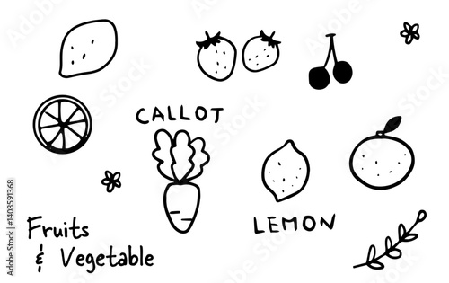 Vegetable and fruit icon set hand-drawn illustration
