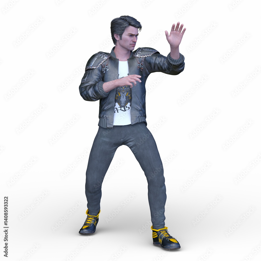 革ジャンを着た男性　3DCGレンダリング