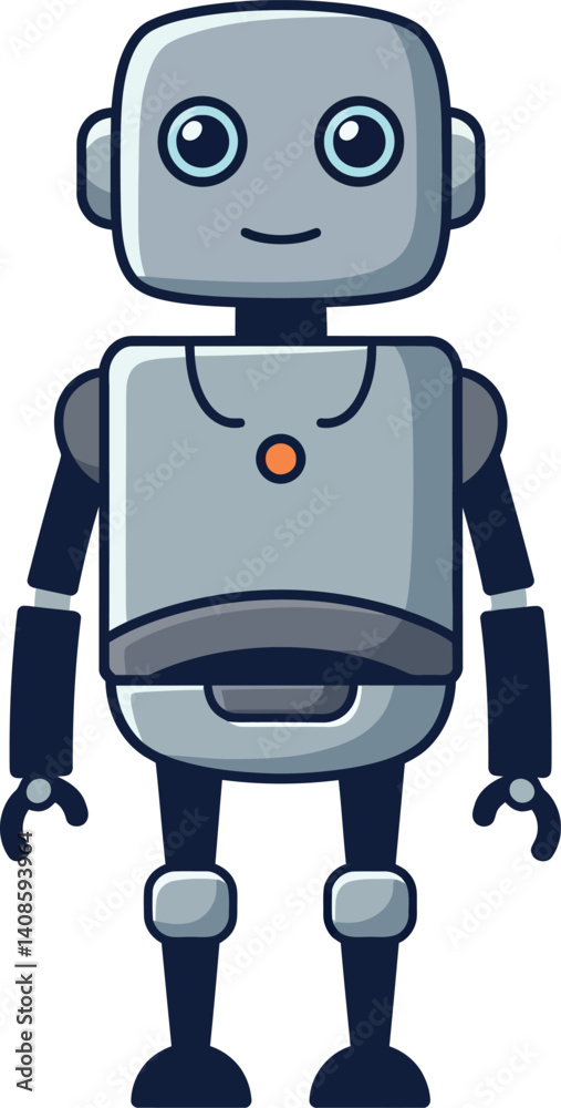 Friendly robot character design in a flat style showcasing a cheerful expression and engaging demeanor in vector art Friendly robot character design in a flat style showcasing a cheerful expression and engaging demeanor in vector art