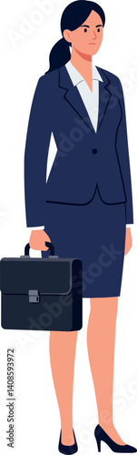 Businesswoman in a tailored suit holding a briefcase in a flat vector illustration