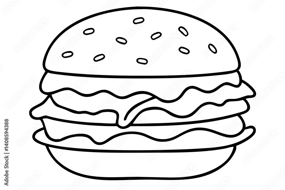 Hamburger Illustration, Classic Burger Drawing, Tasty Fast Food Sketch, Delicious Burger Art Hamburger Illustration, Classic Burger Drawing, Tasty Fast Food Sketch, Delicious Burger Art