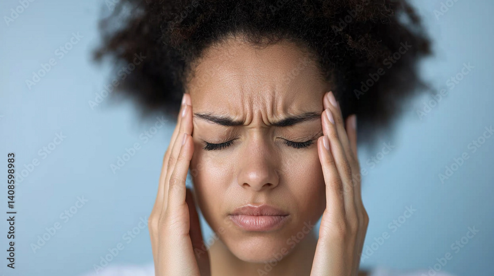Feeling overwhelmed, person gently massages their temples, indicating stress and discomfort Feeling overwhelmed, person gently massages their temples, indicating stress and discomfort