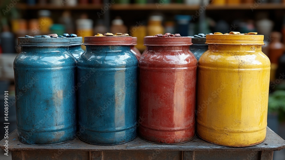 Vibrant Colored Jars in a Row Vibrant Colored Jars in a Row