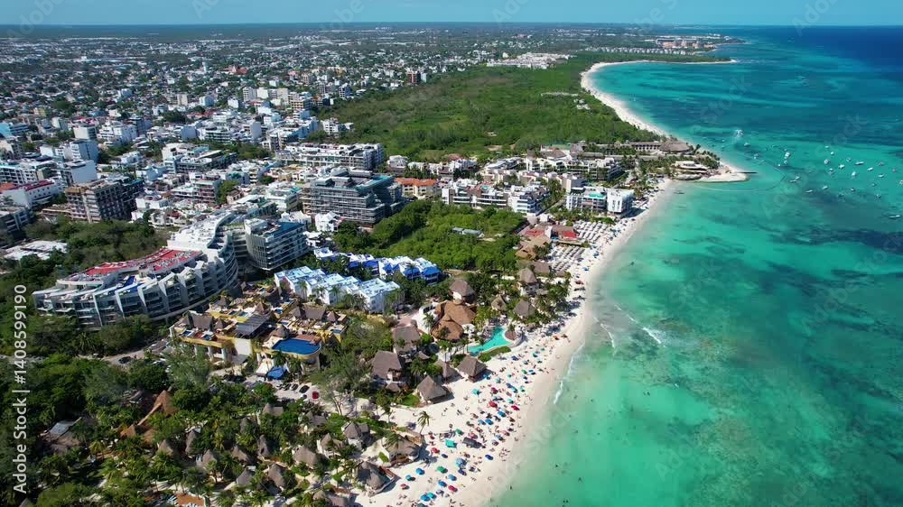 Aerial View of Playa del Carmen on a Sunny Day