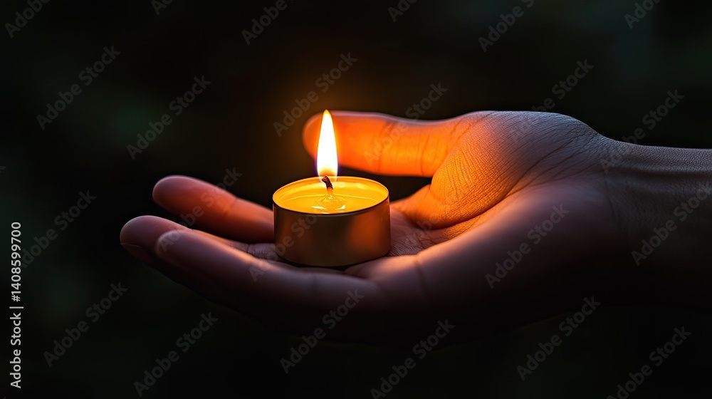 A small candle flame held in a hand, illuminating the darkness. A small candle flame held in a hand, illuminating the darkness.